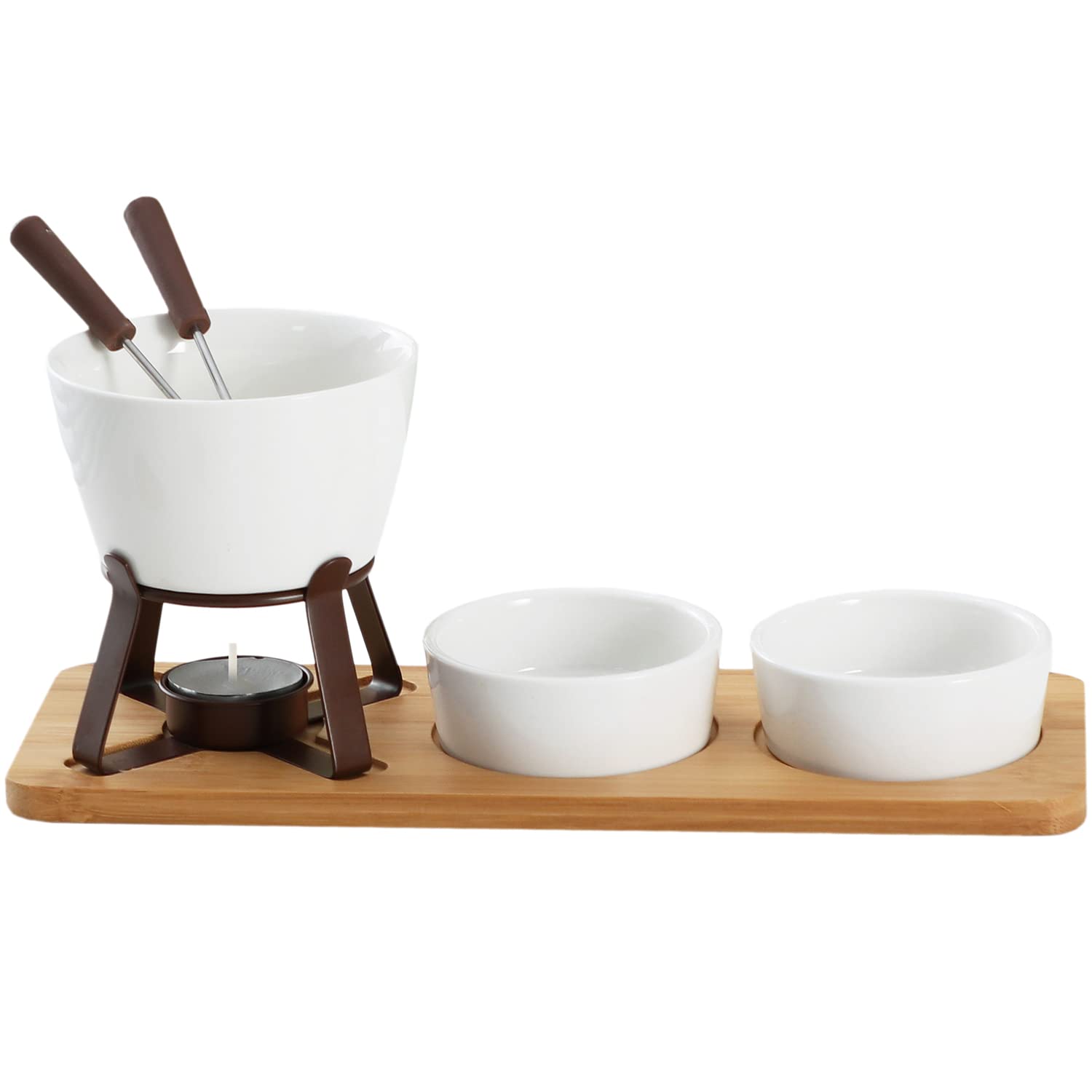 Amazon.com: Sizikato White Porcelain Chocolate Fondue Set, with 2